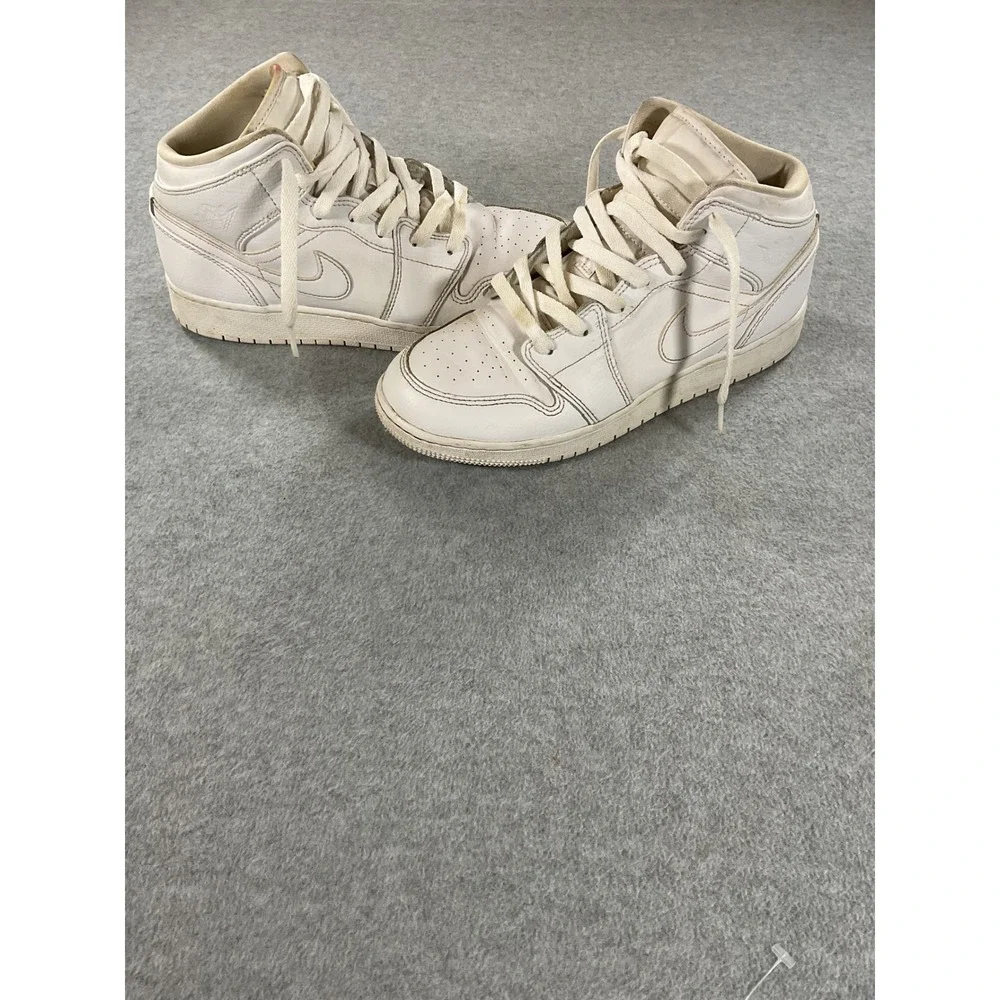 Nike Air Jordan 1 Mid Triple White 554725-126 Youth 7Y Womens 8.5 High Top